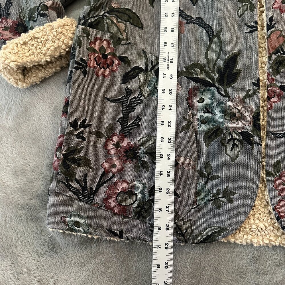 Sundance Coat Jacket Medium Petite Tapestry Sherpa Reversible Floral Hooded - Picture 5 of 6